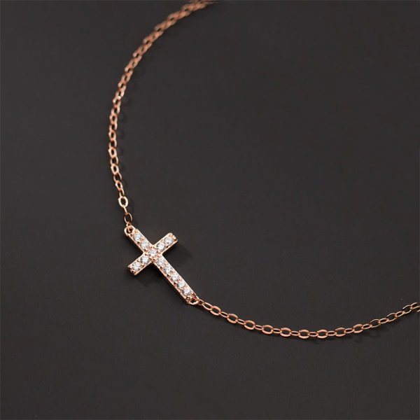 輕珠寶系列-典雅十字架玫瑰金手鍊