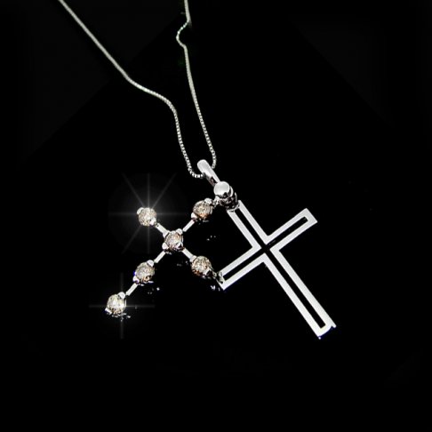 雙墬組合式十字架鑽石鍊墬