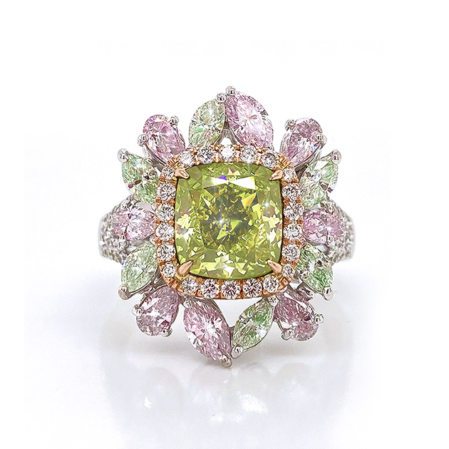 枕墊形綠黃彩鑽 3.02ct FDBRGISHY/SI1